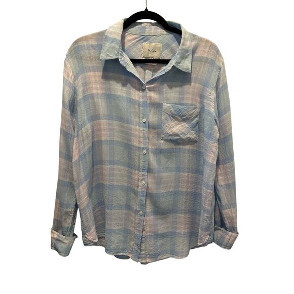 Rails Women’s Pink/Blue Charli Linen Blend Plaid Button Up LS Shirt Size L - Picture 1 of 10